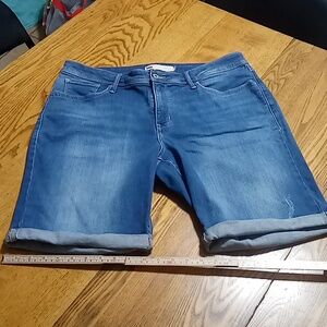 LEVI'S STRAUSS Jean Shorts Womens 34 BLUE MID LENGTH CUFFED CUFF Preowned Denim